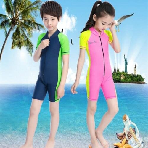 Kids Wetsuits One Piece Swimwear Boys Girls Sun Protection Surfing Rash Guard Short Sleeve Wetsuit Child Diving Swim Equipment