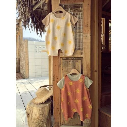 7938 Baby Clothes Sun Pattern Belt Pants Baby Boy Bodysuit Summer 2021 Fashion Baby Girl One Piece Clothes Toddler Overalls