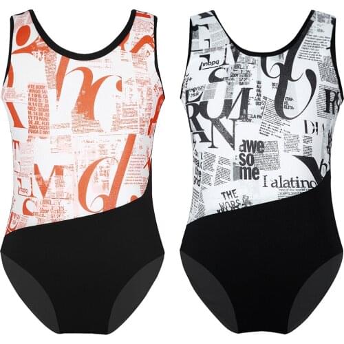 Kids Girls Ballet Leotard Dance Gymnastics Clothes Sleeveless Patchwork Printed Ballet Dance Leotard Jumpsuit Dancewear Costume