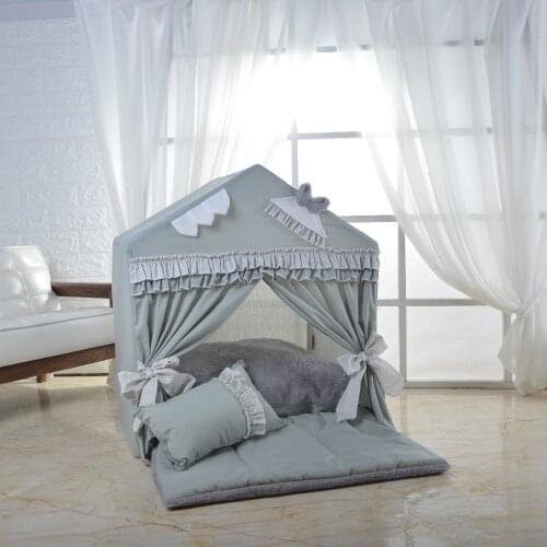 Beautiful pet cabin cotton pet house puppy tent lace kennel bottom with anti-slip overall removable and washable