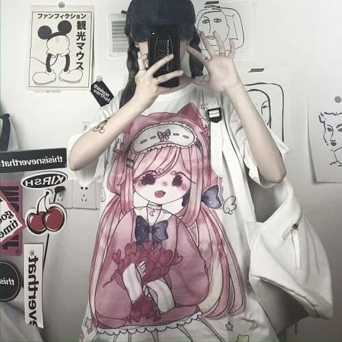 2021 Cute Kawaii Womens T-shirt Half Sleeve Summer Loose Plus Size Clothes Japanese Street Anime Top Harajuku Punk Y2k For Girl