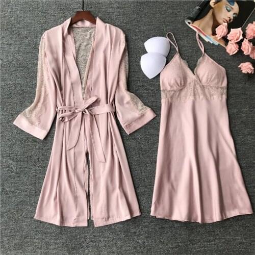 Robe Gown Sexy Sleepwear Lace Nightgown Causal Nighty&Robe Set Female Home Clothes Kimono Bathrobe
