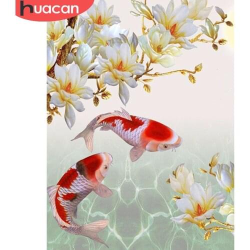 HUACAN 5D DIY Full Square Diamond Painting Animal Fish And Flower Rhinestone Mosaic Diamond Embroidery Cross Stitch Home Decor