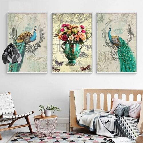 YongHe Nordic style Spray Painting Realistic Peacock Flowers The Restoring Ancient Art Wall Deco Frameless Home Decoration