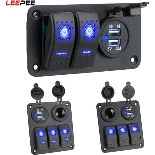 LEEPEE 2/3 Gang 12~24V Circuit Control Car Switch Panel Digital Voltmeter Dual USB Port Waterproof Outlet Combination