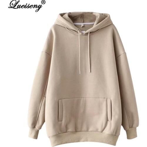 LUEISENY Women Hoodies Japanese Long Sleeve Plus Size Sweatshirts Autumn Pullover Pure Fashion Tops Sudaderas Pocket Hooded