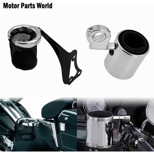 Motorcycle Universal Chrome Adjustable Cup Holder &Handlebar Cup Holder With Bracket Metal Drink For Harley Touring Road Glide