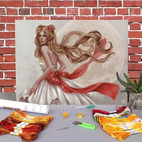 Cartoon Girl Woman Printed Canvas 11CT Cross-Stitch Embroidery Kit DMC Threads Handiwork Craft Sewing Painting Mulina Stamped