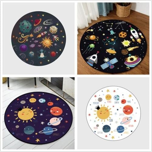 Cartoon Galaxy Space Round 3D Carpet Flannel Kids Room Decor Carpets For Living Room Home Child Rug Area Bedroom Floor Crawl Mat