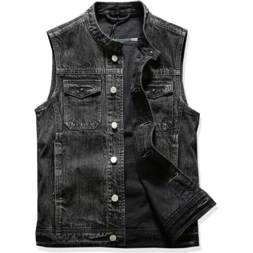 Men Denim Vest Sleeveless Jean Slim wave mens cowboy horse clip Cowboy vest black cowboy vest