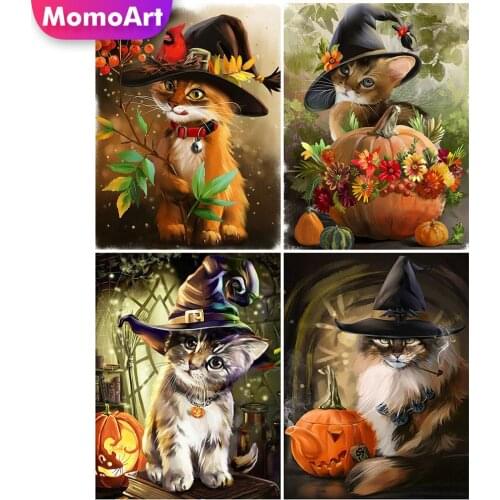 MomoArt DIY Diamond Painting Cat Picture Rhinestone Animal Diamond Embroidery Full Drill Square Mosaic Halloween Handmade Gift