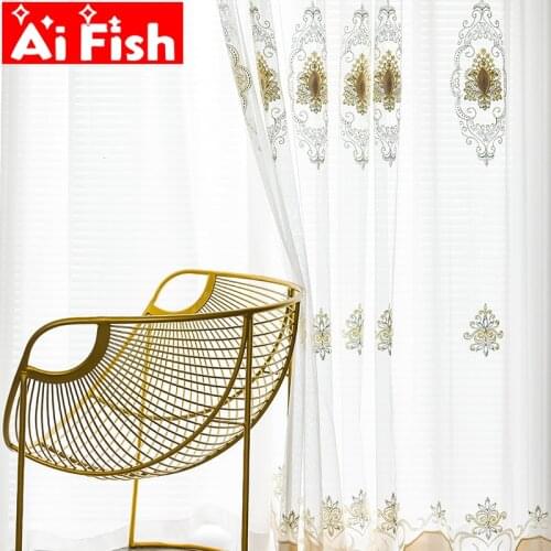 European Embroidery Floral Tulle Curtains Suitable for bedroom Tulle Curtains Natural Light Smooth Delicate Living Room MY446#30