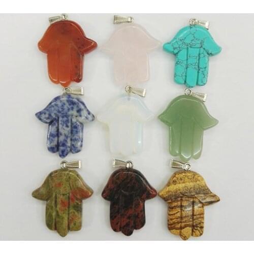 Wholesale fashion mixed natural stone pendants charms carved hand Palm pendants for jewelry making 10pcs/lot free shipping