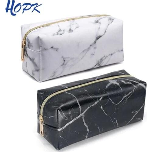 Nordic Style Marble Pencil Case for Girls Makeup Storage Pencil Bag Marble Pattern Big Capacity Pencil Box School Supplies