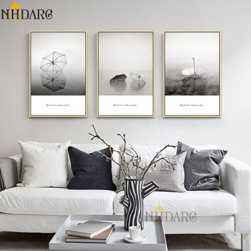 Posters and Prints Canvas Art Painting Black And White Umbrella Wall Art Wall Pictures for Living Room Modern Nordic Home Decor
