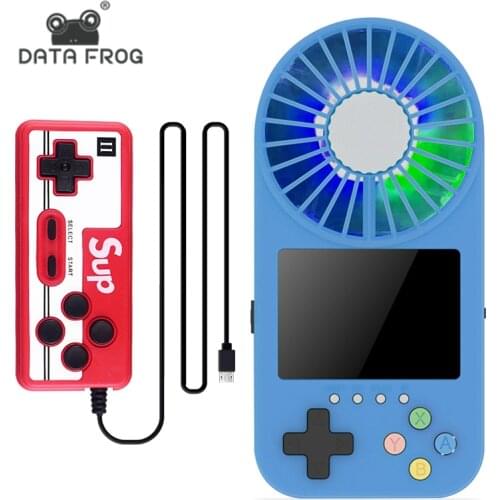 DATA FROG Portable mini Fan Handheld Game Players 500 in 1 Retro Game Console LED Color Light for Kids Adults Support Two Player
