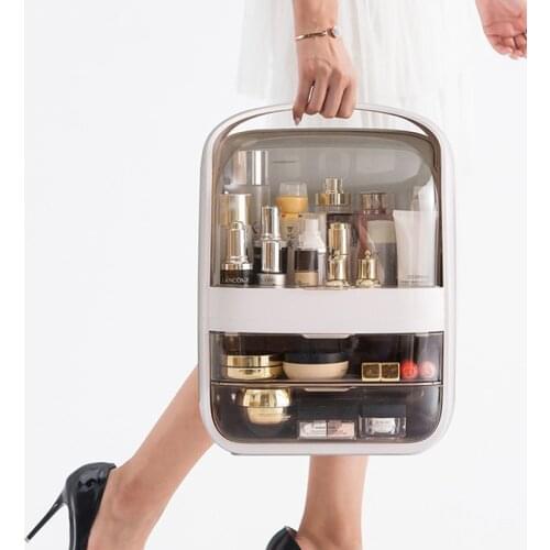 Portable cosmetics storage box dressing table desktop plastic transparent flip 2 drawer box storage box jewelry rack