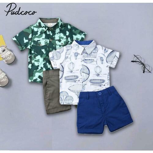 Pudcoco Brand Boys Clothes Formal Kids Clothes Set 2Pcs Short Sleeve Dress T-shirt Tops + Short Pant Summer Toddler Girl Clothes