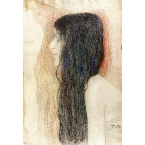 Handmade oil painting reproduction Girl with Long Hair, with a sketch for 'Nude Veritas" by Gustav Klimt