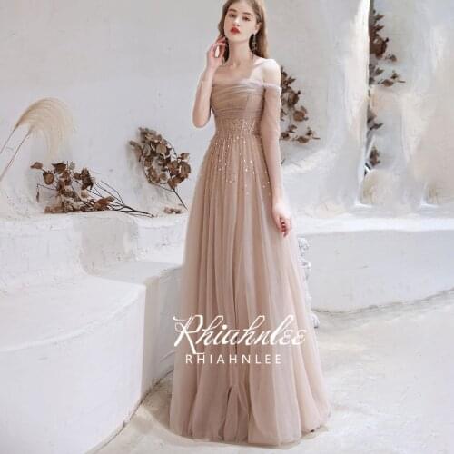 Luxury A-Line Evening Dresses Gowns 2021 Off The Shoulder Long Sleeve Sexy Formal Dress Rhiahnlee