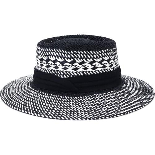 2021 Summer Womens Boater Beach Hat Wide side Female Casual Panama Hat Lady Classic Flat Bowknot Straw Sun Hat Women Fedora