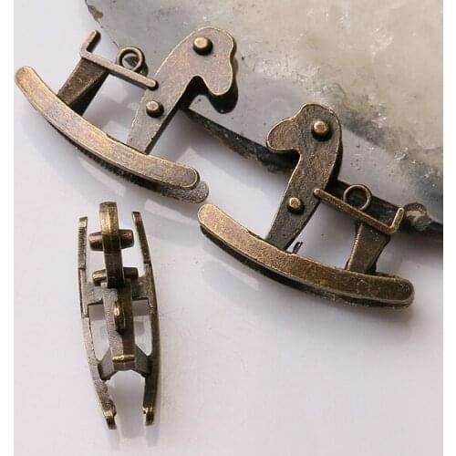 20pcs antiqued bronze color simple rocking horse design charms EF3386