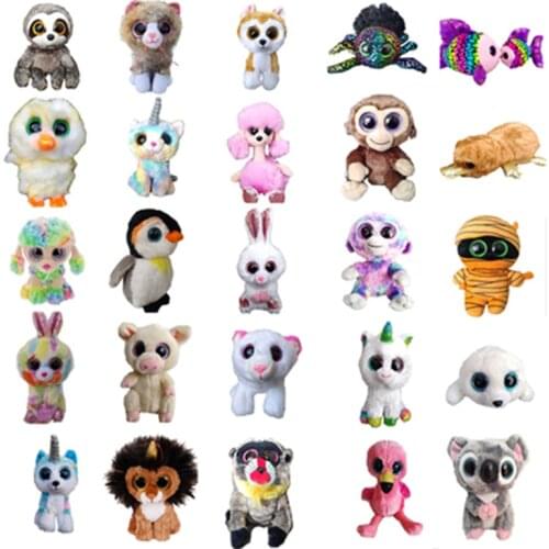Ty Beanie Big Eyed Soft Stuffed Animal Plush Dolls Unicorn Cat Heather Leopard Sloth Boys Girls Birthday Christmas Gift Toy 15CM