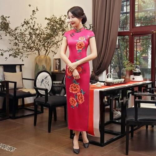 Spring And Summer Improved Long Cheongsam Performance Cheongsam Banquet Catwalk Long Split Etiquette Modern Qipao Dress