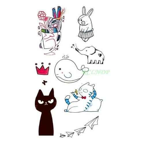Waterproof Temporary Tattoo cat eating fish elephant rabbit dolphin tatto stickers flash tatoo fake tattoos for girl kids child