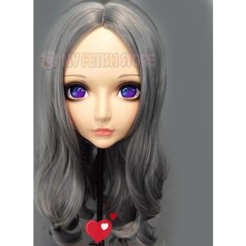 XiaoZhi-2)Female Sweet Girl Resin Half Head Kigurumi Mask With BJD Eyes Cosplay Japanese Anime Role Lolita Mask Crossdress Doll
