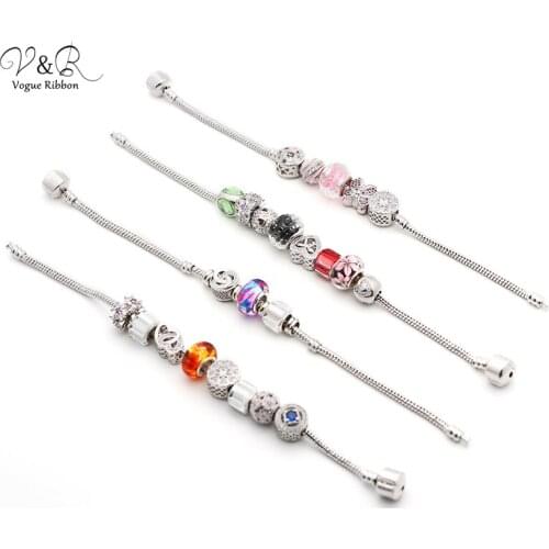 Newest Rhodium Plated Bracelets With CZ Stone/ Acrylic/ Glass Bead Charm Bracelets For Women Alex And Ani Bracelets Christmas