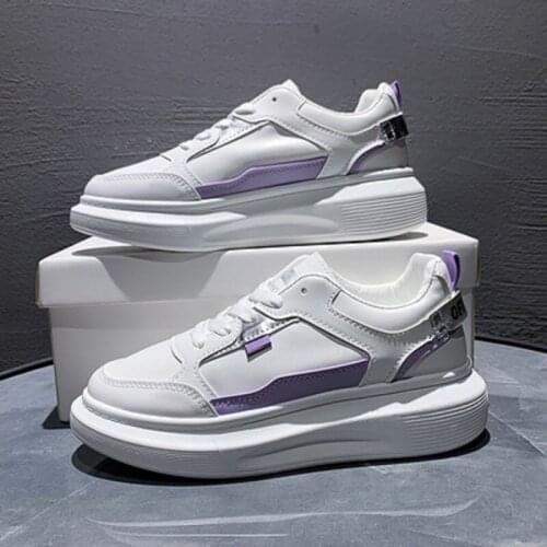 Thick-Soled White Shoes Spring And Autumn New Color Matching Laces Ladies Casual Sports Shoes Students All-Match Running Shoes