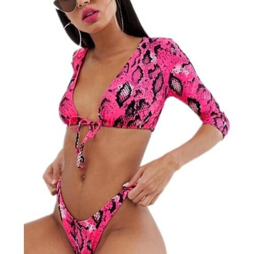 Dugujunyie 2019 Women Swimsuit High Waist Lady Bathing Sexy Summer Leopard Print Bikini Set Bandage Push-Up Padded Swimwear