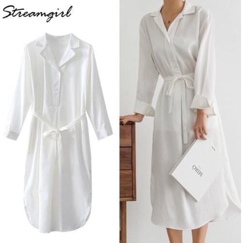 Streamgirl Formal Long Shirt Dress Women Elegant Long Sleeve Robe Longue White Oversize Dress Shirt Women Dresses Large Sizes
