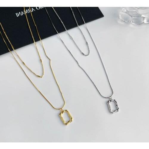 Sterling Silver 925 Necklaces For Womens Statement Boho Rectangular Hollow Pendants Temperament Personality 2021 New Jewelry