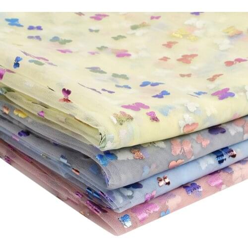 Tulle Fabric By The Yard Color Butterfly Bronzing Cloth Sheets Gauze Fabric For Sewing Dress Making Home Textile 90*150cm 1pc