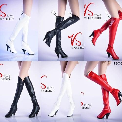 19XG36 1/6 Scale Female Shoes Solid Boots Woman Leather Long Boots High Heel Model For 12 inch Action Figure Body Doll