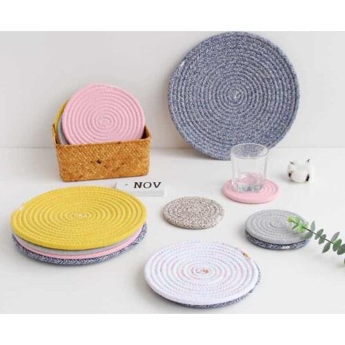 5pcs/lot Cotton Round Placemat Insulation Pad Table Mats Non-Slip Heat Resistant Coaster Cushion Kitchen Party Decoration