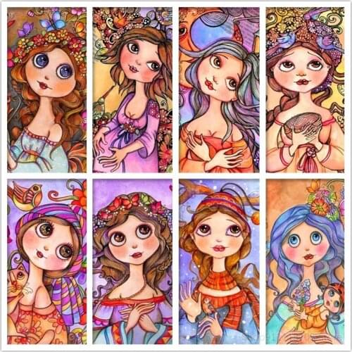 5D Embroidery Diamond Cute Girl Picture Home Decor Fairy Tale Painting Full Round Drill Cartoon Cross Stitch Wall Art Handmade