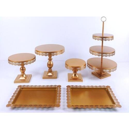 6PCS Wedding Cake Stand Set Gold Mirror Metal Cupcake Beautiful Tray Dessert Display Decoration Tools