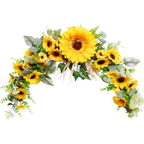 Articifical Sunflower Swag Rustic Floral Greenery Swag for Front Door Wedding Arch Wall Window Farmhouse Home Decoration