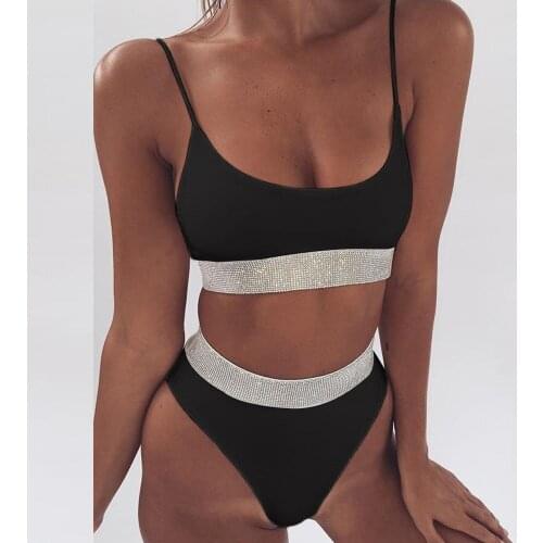 2019 new dual-use bikini sport swimming fitness Retro design high waist bikini womens reflective sports top+short bikini