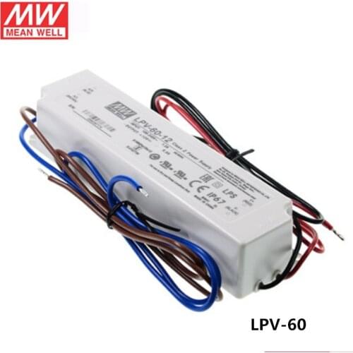 Steady Meanwell 60W IP67 waterproof Power Supply LPV-60-24V 5V 12V 15V 36V 48V 2.5A 4A 5A 8A DC Display LED light strip Monitor