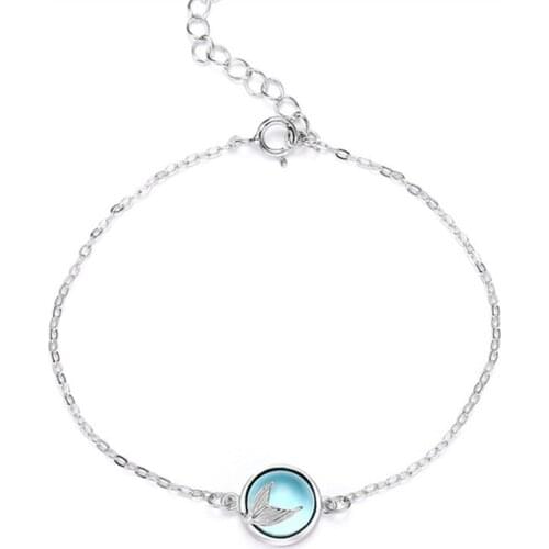 925 Sterling Silver Crystal Mermaid Charm Bracelet &Bangle For Women Wedding Party Fashion Jewelry Pulseras Mujer SL326