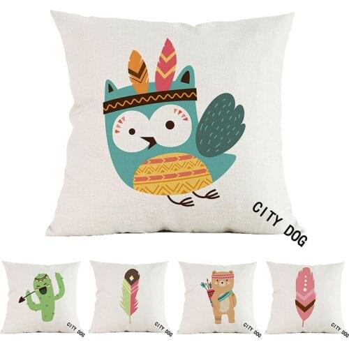 Tribe Woodland linen Owl cactus bear bird hair pillow case Cushion cover Hotel office bar car sofa pillow cushion covers