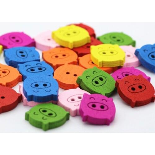 100PC/Pack Cute Cartoon Pig Wooden Button Apparel Sewing Fastener Kid Handcraft DIY Materials Scrapbooking Decorative Materials