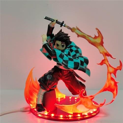 Kimetsu no Yaiba Kamado Tanijirou Action Figures 3D Fire Blade Sword Effect Demon Slayer PVC DIY Set Anime Figure Model Toy Doll
