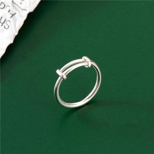 Women Fashion 925 Sterling Silver Retractable Push-pull Ring Smooth Tail Round Bar Silver Ring for Girlfriend Gift