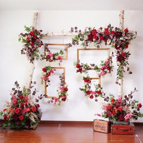 Red WEDDING SILK FLOWER props wedding stage arrangement arch flower decoration photographic background