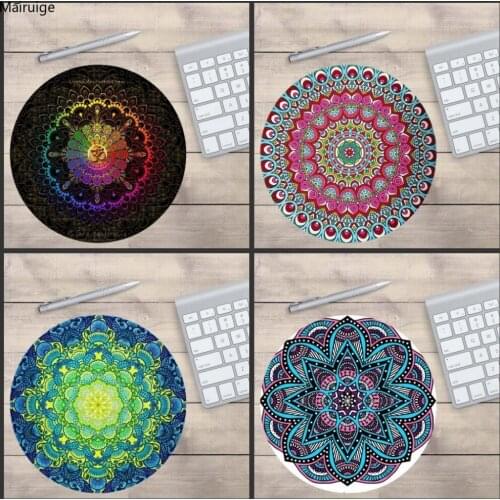 Mairuige Round Mouse Pad Bohemian Style Floral Non-slip Home Office PC Game LOL CS Vintage Round Mouse Pad Carpet Mouse Pad